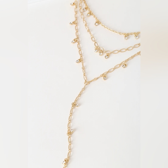 LuLus Gold Rhinestone Layered Necklace, NWOT fairycore delicate Ren faire - Picture 5 of 13